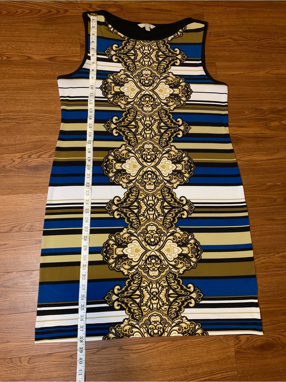 Banana Republic Baroque Print Sleeveless Sheath Dress in Blue and Gold - Picture 6 of 9